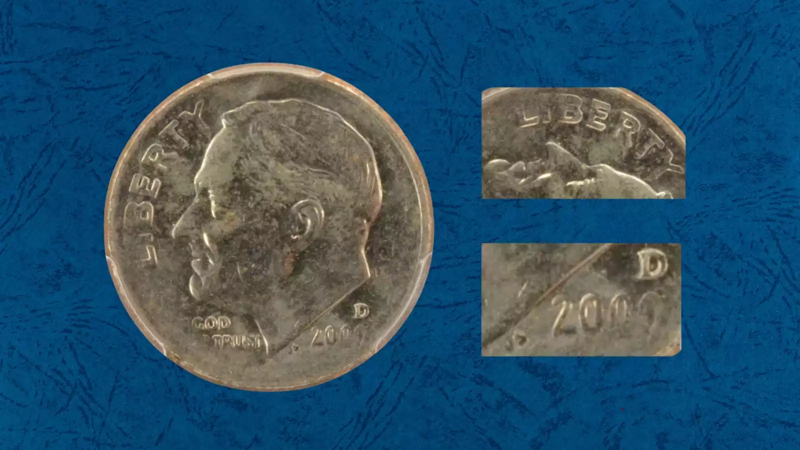 2000-P Roosevelt dime die adjustment strike error showing weak ghostly design impression