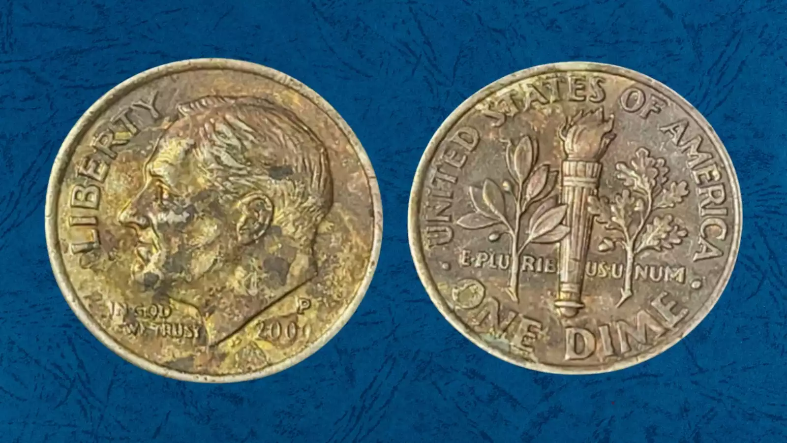 2000 dime laminated planchet error showing metal layer peeling from coin surface