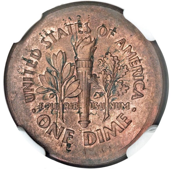 2000 dime wrong planchet error — dime design struck on a cent planchet, visibly different size and color